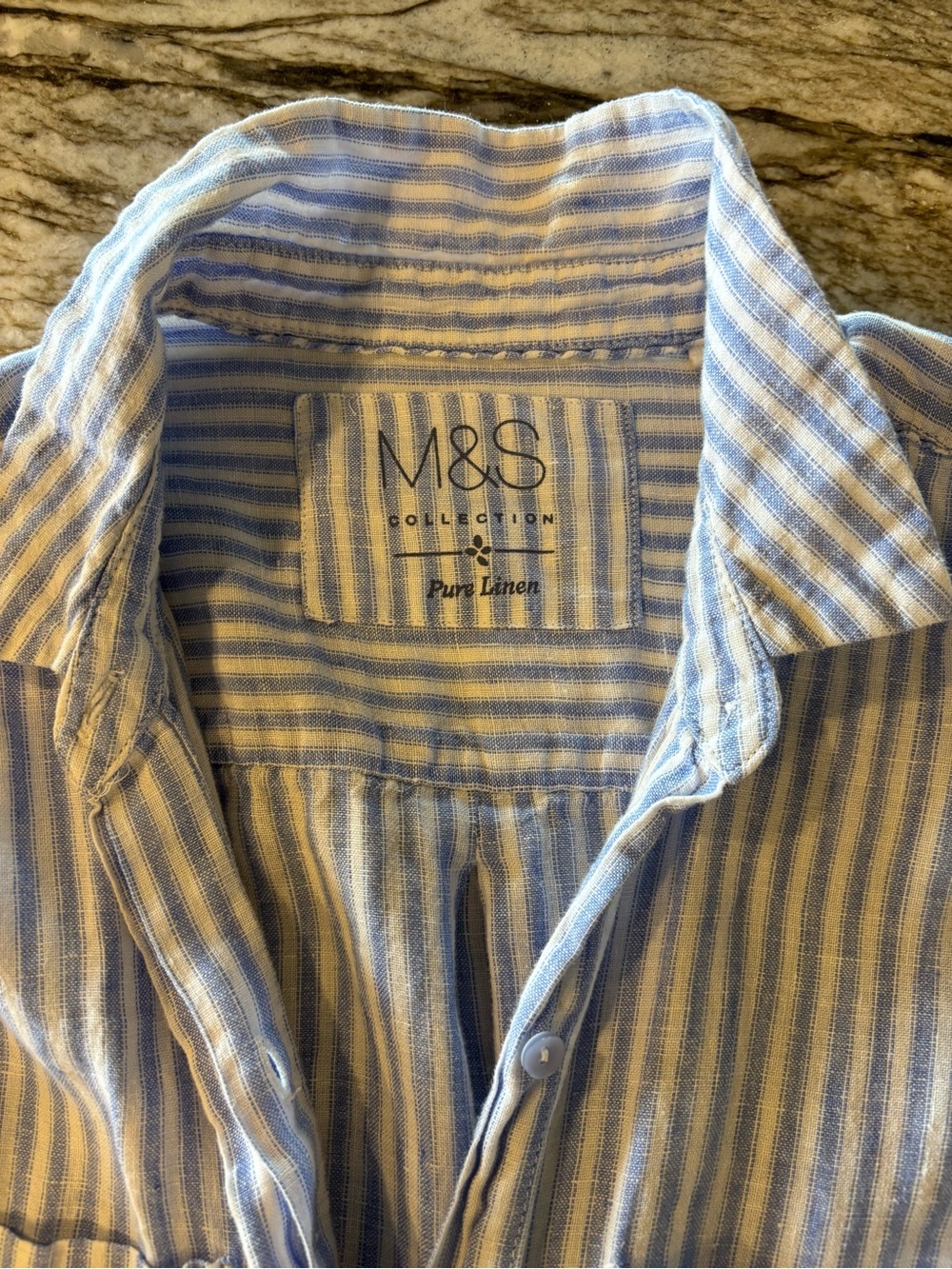 M&S Pure Linen striped roll tab shirt Sz M